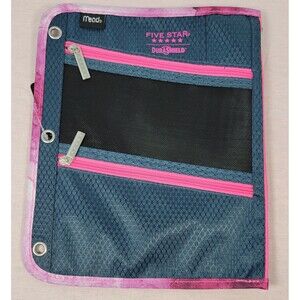 PENCIL POUCH MEAD FIVE STAR 3 COMPARTMENTS ZIPPER CASE 3 RING 11 X 8.75" NEW